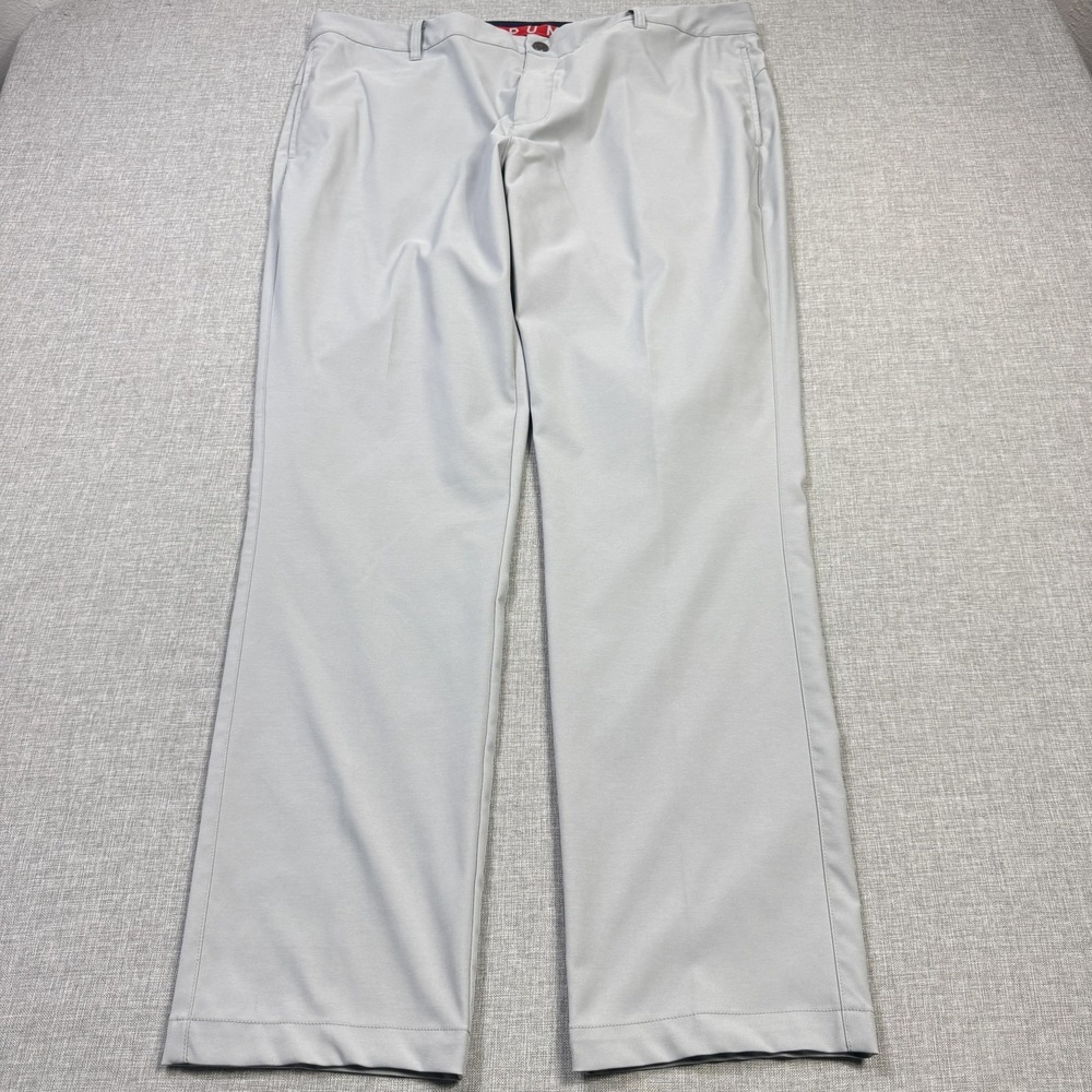 PUMA Pants Mens 40x32 Gray Chino Polyester Cotton Microfiber Flat Front Pockets